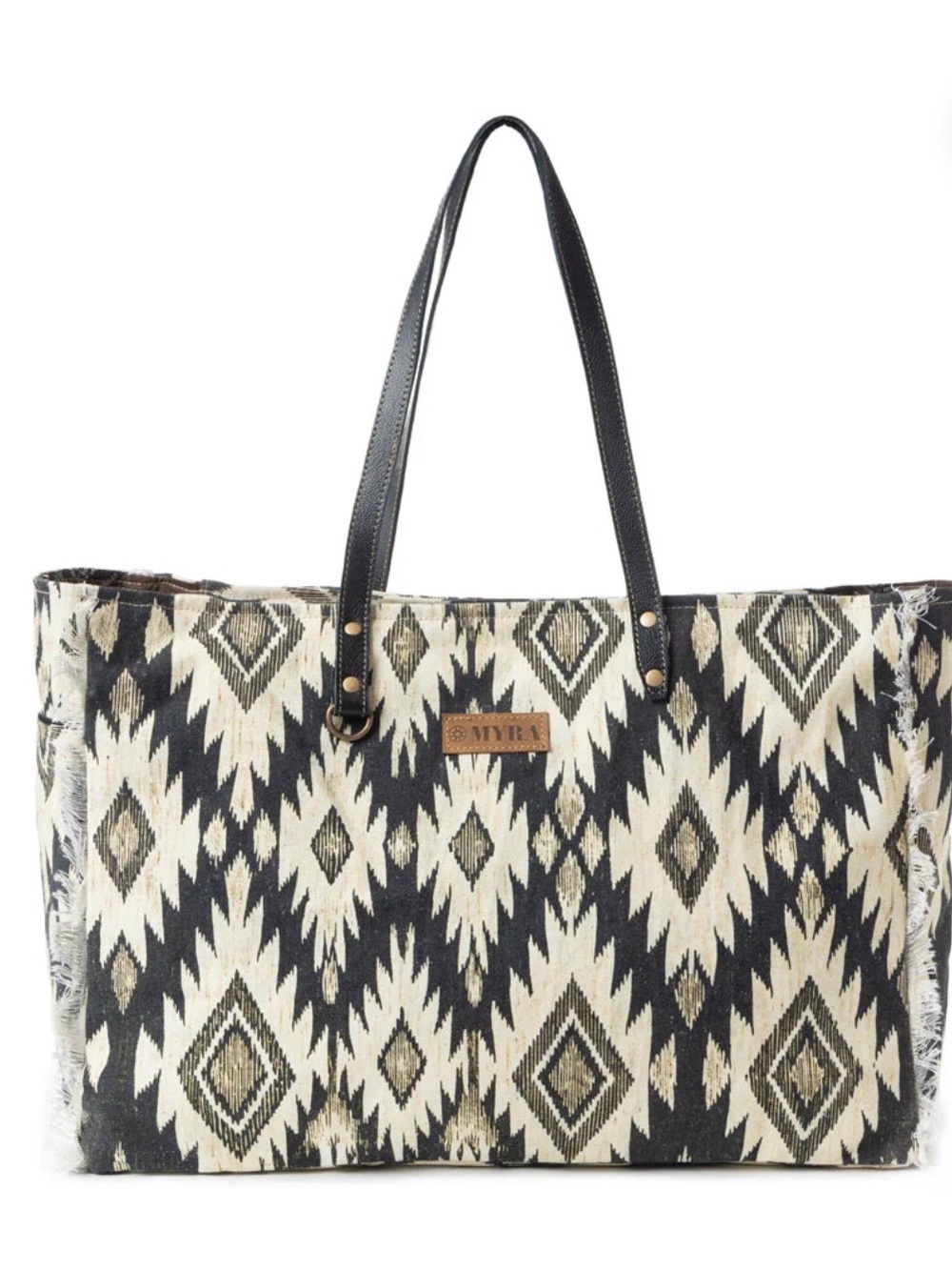 Myra Bag Black & Cream Tribal Aztec Tote